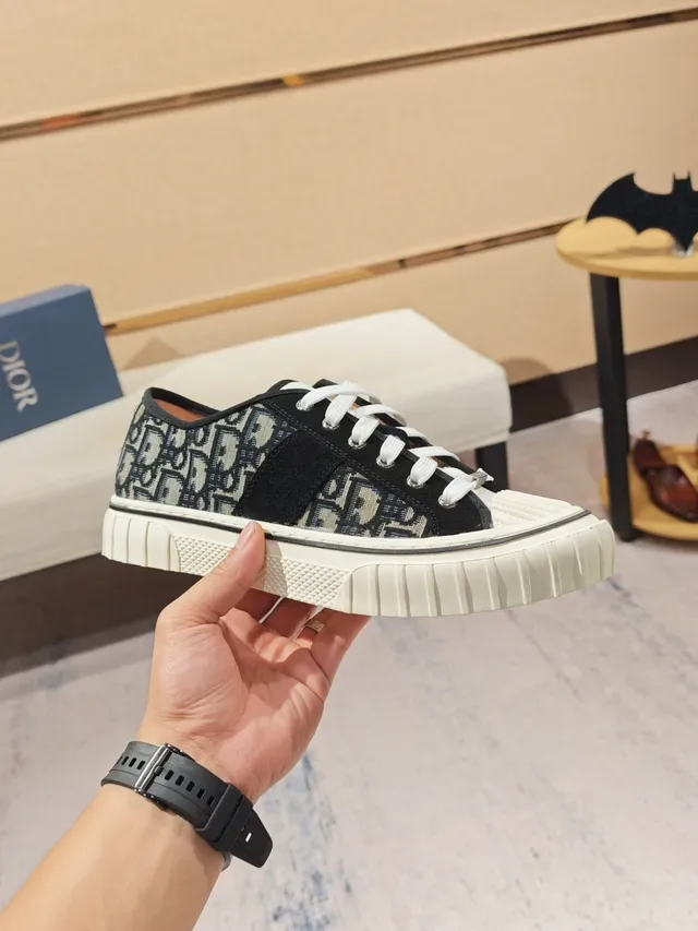 Dior Black Beige Monogram Jacquard Upper Ribbed Rubber Toe Cap Lifestyle Sneakers 4