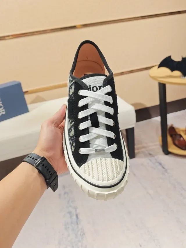 Dior Black Beige Monogram Jacquard Upper Ribbed Rubber Toe Cap Lifestyle Sneakers 5