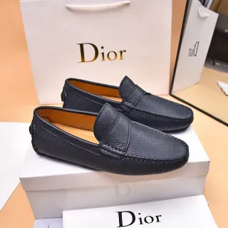 Dior काला भूरा कणदार चमड़ा Moc-Toe कंस्ट्रक्शन लोअफर