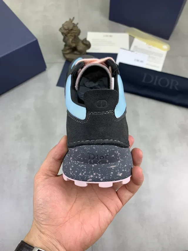 Dior Noir Bleu Matériau Mixte Supérieur Semelle Caoutchouc Speckled Sneakers Lifestyle 3