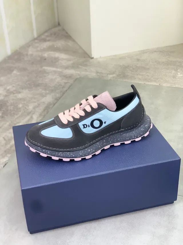 Dior Noir Bleu Matériau Mixte Supérieur Semelle Caoutchouc Speckled Sneakers Lifestyle 4
