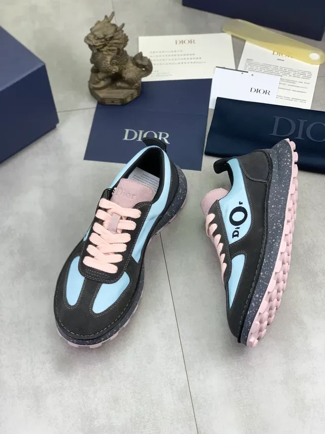 Dior Noir Bleu Matériau Mixte Supérieur Semelle Caoutchouc Speckled Sneakers Lifestyle 5
