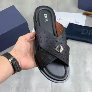 Dior Zapatillas Cuero Avestruz Texturizado Correa Cruzada Negro Marrón