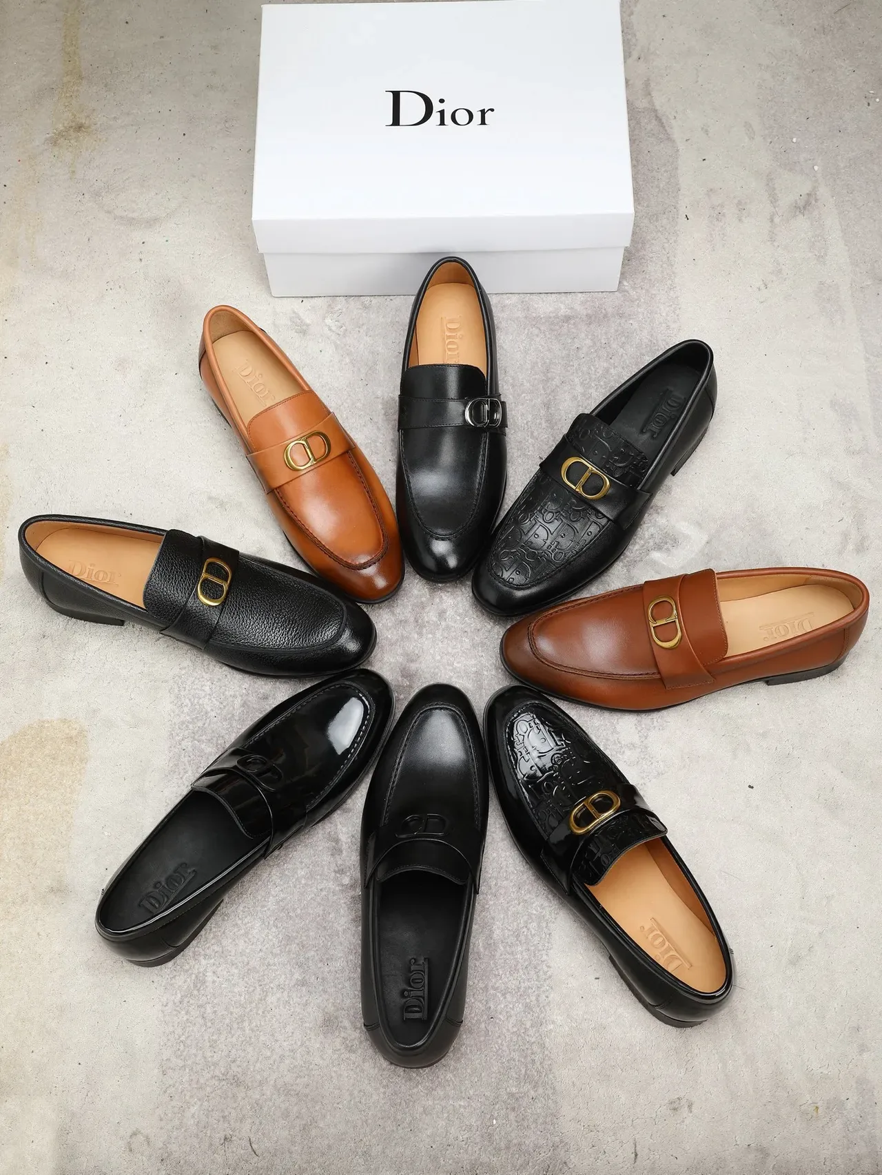 Dior Black Gold Leather Embossed Oblique Pattern Loafer 2