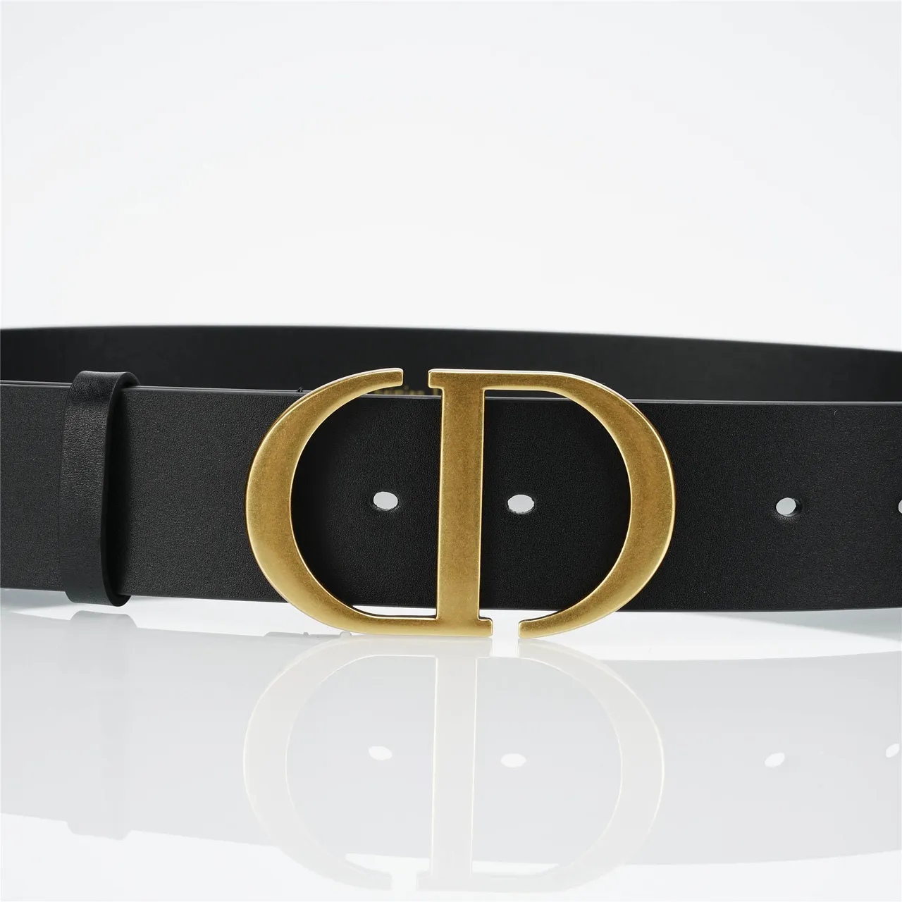 Dior Black Gold Smooth Strap Large Interlocking CD Buckle Leather Belt 8