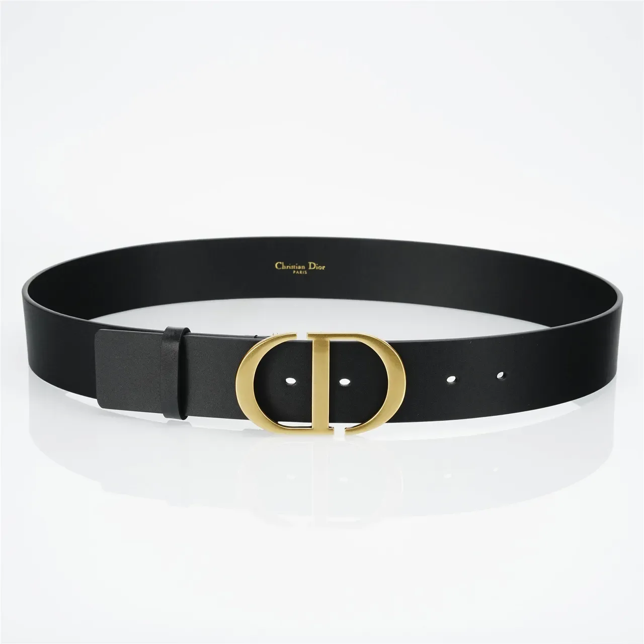 Dior Black Gold Smooth Strap Large Interlocking CD Buckle Leather Belt 9