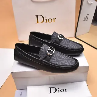 Dior Noir Gris Cuir Impression Géométrique Oblíque Mocassin