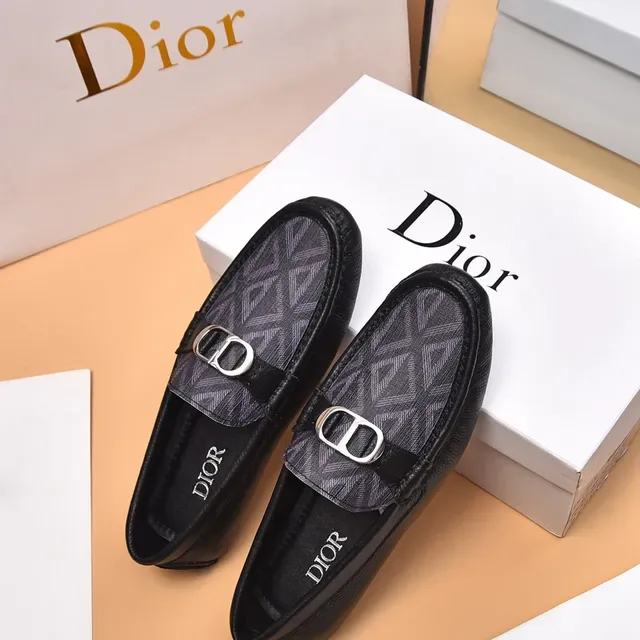 Dior Black Gray Leather Geometric Oblique Print Loafer 8