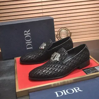 Dior Noir Argent Motif Oblique Embossé Boucle Métal Logo CD Mocassin