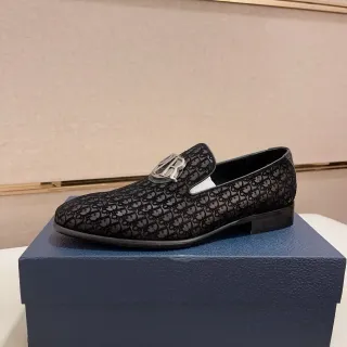 Dior 黑色银色 印花皮革 金属 CD 扣 乐福鞋
