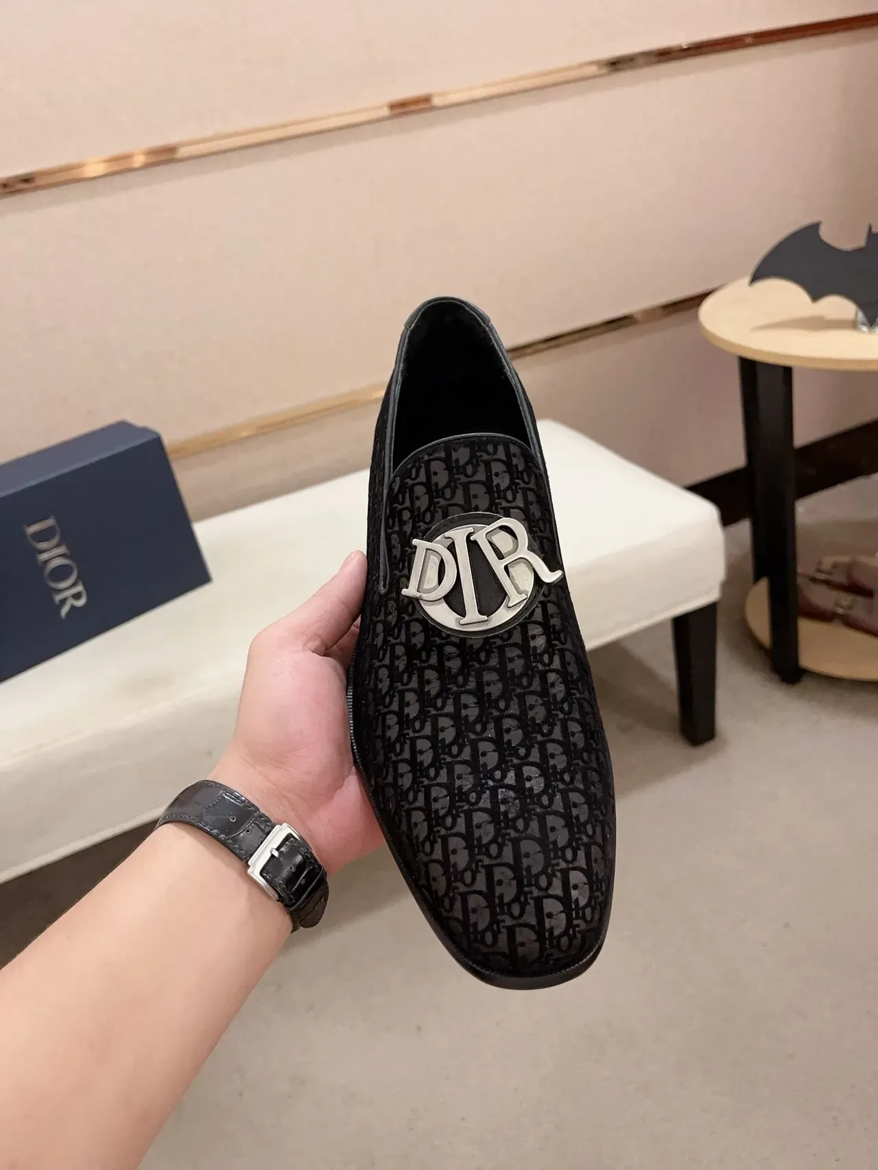 Dior Black Silver Monogrammed Leather Metal CD Buckle Loafer 5