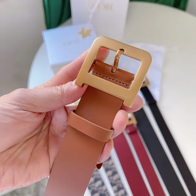 Cinto de couro Dior marrom fivela quadrada dourada cinco grommets alinhados 2