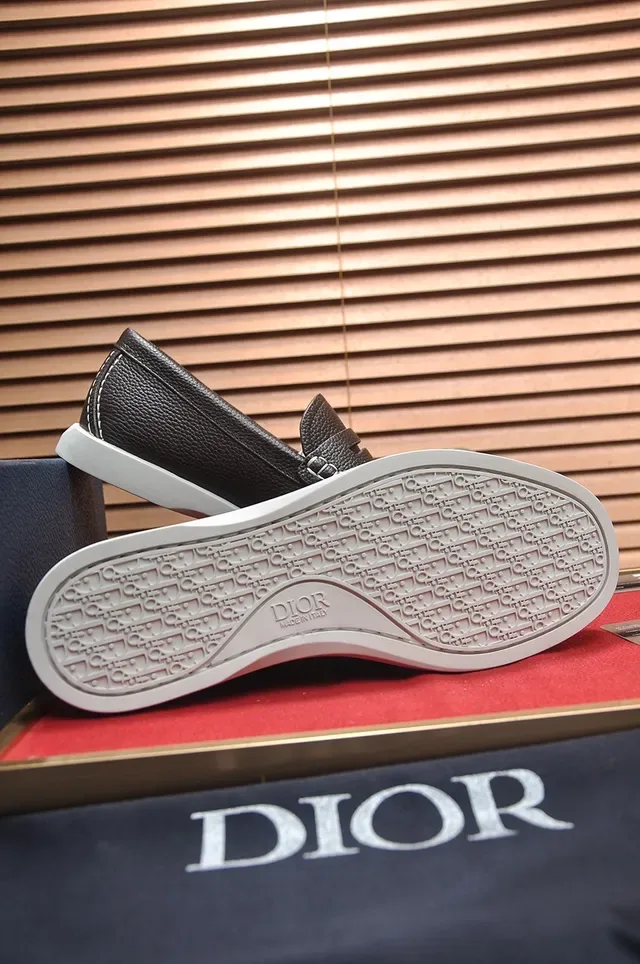 Dior Brown White Pebbled Leather Penny Strap Loafer 3