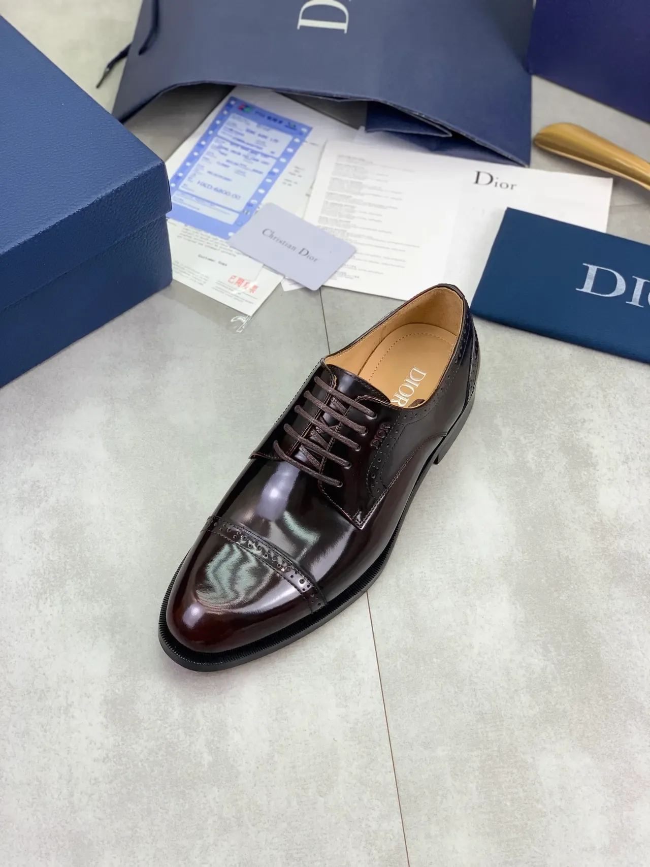 Dior Burgundy Black Cap-Toe Brogue 4