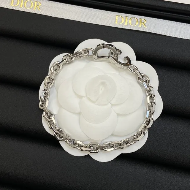 Dior Camellia Chain Silver White Curb Resin Motif collier 2