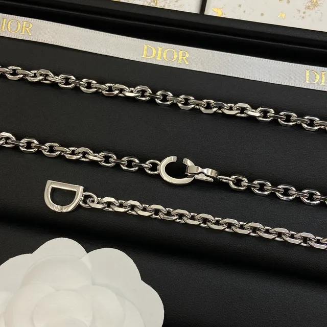 Dior Camellia Chain Silver White Curb Resin Motif collier 8