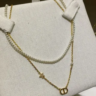 Dior ডাবল লেয়ার পার্ল এবং গোল্ড-টোন Logo হার