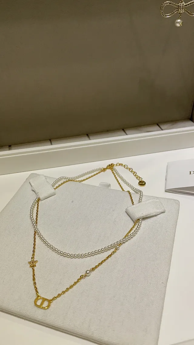 Dior Double-Layer Pearl and Gold-Tone Logo Necklace 5