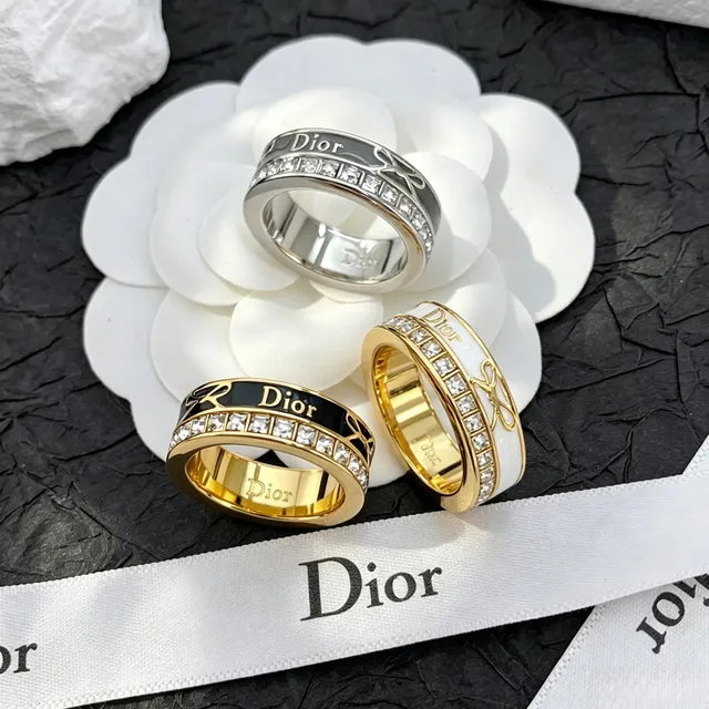 Dior Enamel and Pavé Crystal Band Ring 2