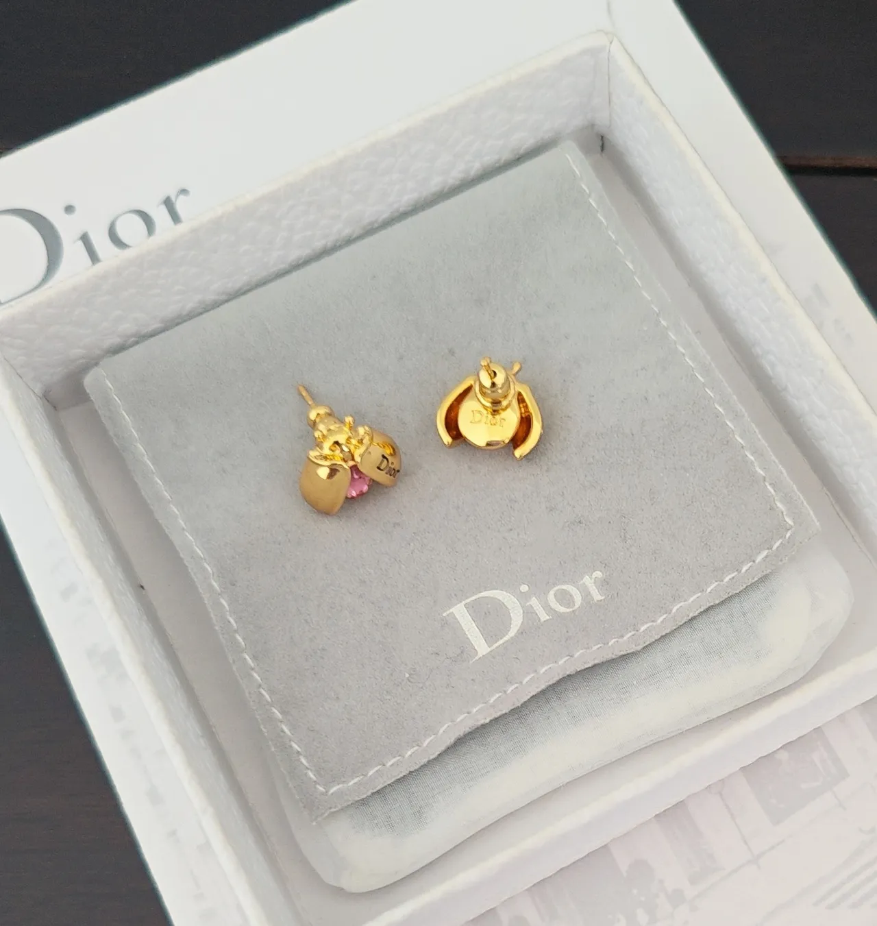 Dior Gold Pink Bag-Shaped Charms Faceted Stone Earrings 2