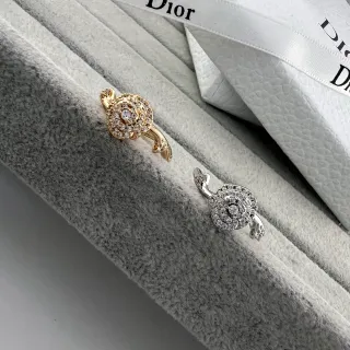 Bague Dior Or et Argent Floral Pavé Cristal Bande Ouverte