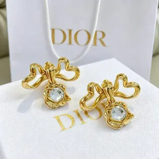 Dior Pendientes con Motivo de Lazo Dorado y Cristales