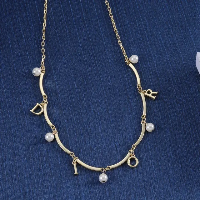 Dior Gold-Tone Pearl and Letter Charm Necklace 2