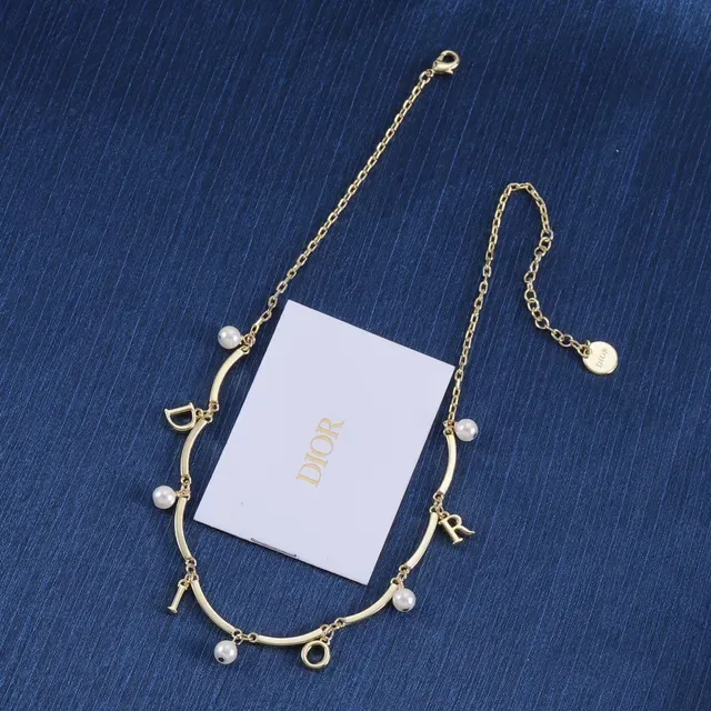 Dior Gold-Tone Pearl and Letter Charm Necklace 3