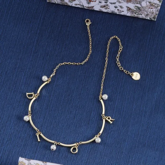 Dior Gold-Tone Pearl and Letter Charm Necklace 4