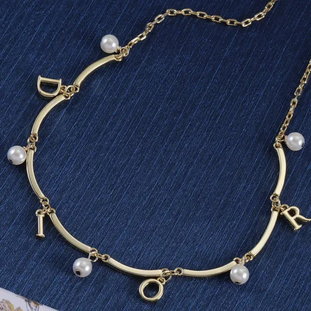 Dior Gold-Tone Pearl and Letter Charm Necklace 5