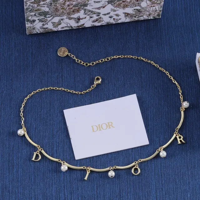 Dior Gold-Tone Pearl and Letter Charm Necklace 6