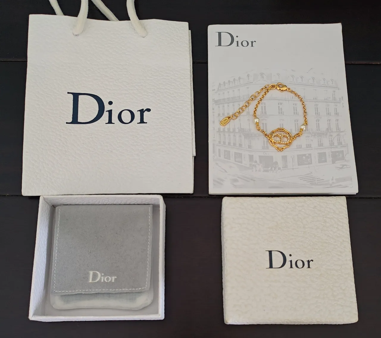 Dior সোনালি সাদা চেইন মুক্তা অ্যাকসেন্টস ব্রেসলেট 3