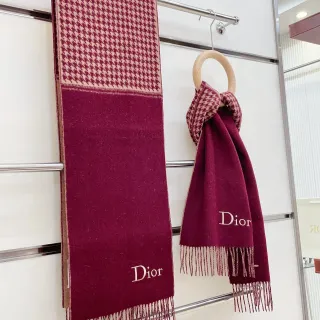 Dior হাউন্ডস্টুথ বর্ডার বার্গান্ডি ক্যাশমির স্কার্ফ