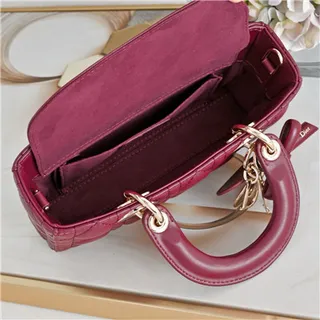 Dior Lady Dior Burgundy Quilted Cannage Top-Handle Tote Bag 21