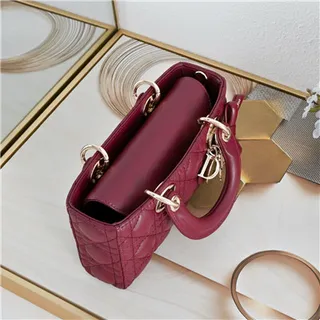 Dior Lady Dior Burgundy Quilted Cannage Top-Handle Tote Bag 22