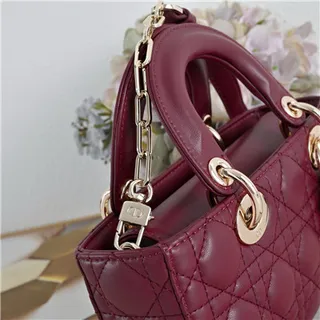 Dior Lady Dior Burgundy Quilted Cannage Top-Handle Tote Bag 24
