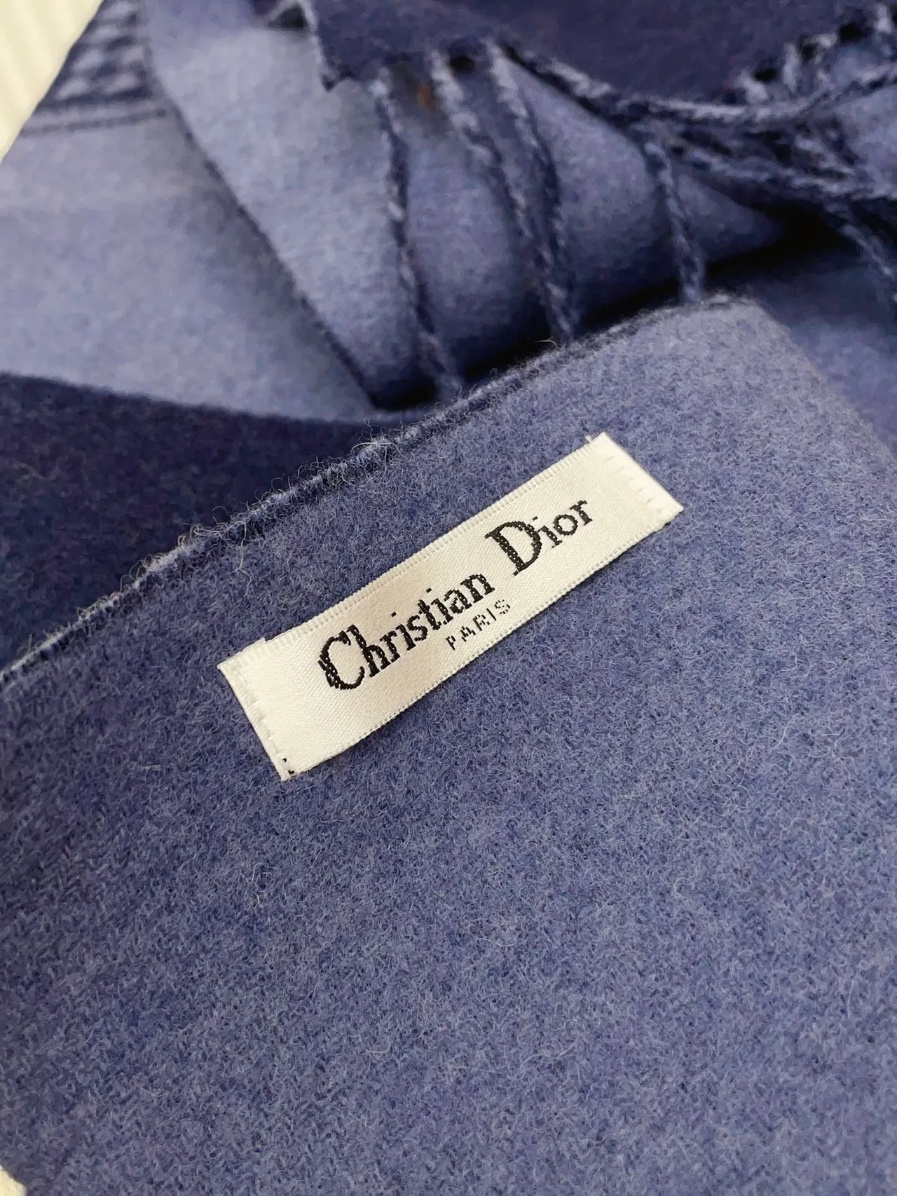 Foulard Dior Logo Pied-de-Coq et Cachemire Solide Bleu Marine 9