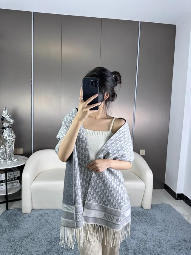 Dior Oblique Monogram cachecol de cashmere cinza 4