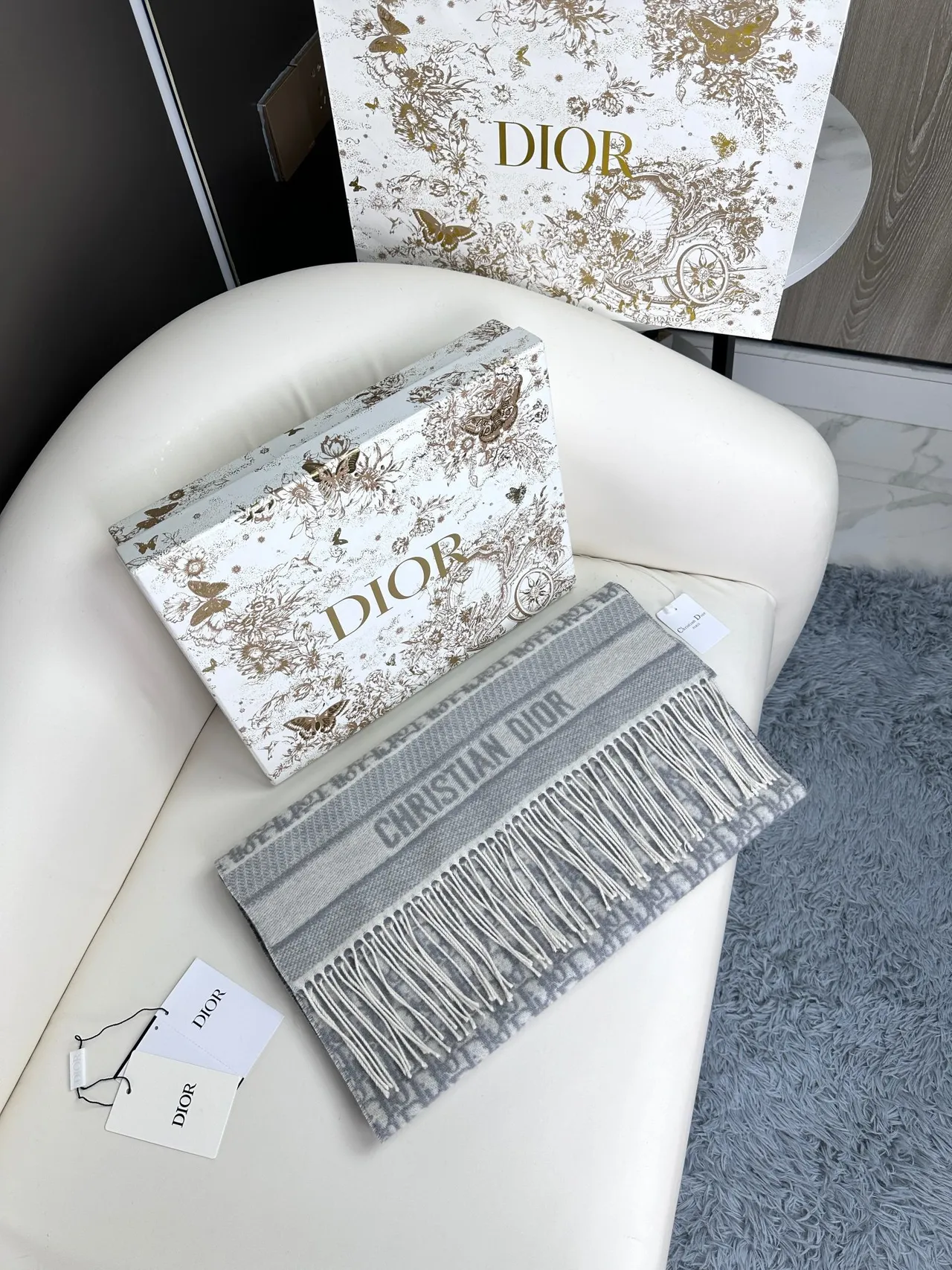 Dior Oblique Monogram cachecol de cashmere cinza 8