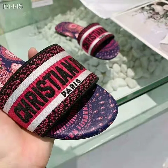Dior Pink Purple Printed Mandala Sole Wide Branded Strap Slippers 2