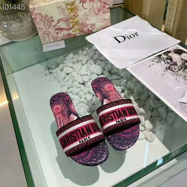 Dior Pink Purple Printed Mandala Sole Wide Branded Strap Slippers 3