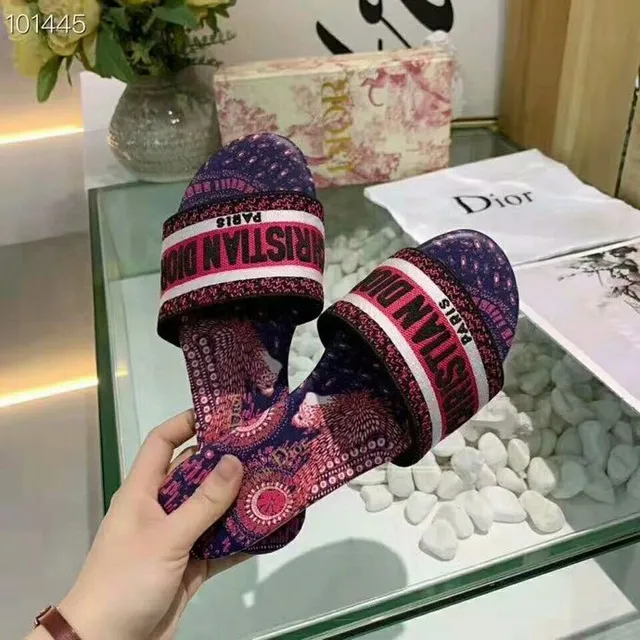 Dior Pink Purple Printed Mandala Sole Wide Branded Strap Slippers 4