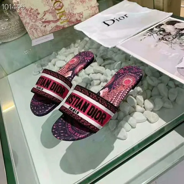 Dior Pink Purple Printed Mandala Sole Wide Branded Strap Slippers 5