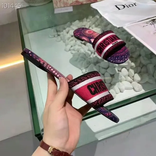 Dior Pink Purple Printed Mandala Sole Wide Branded Strap Slippers 6