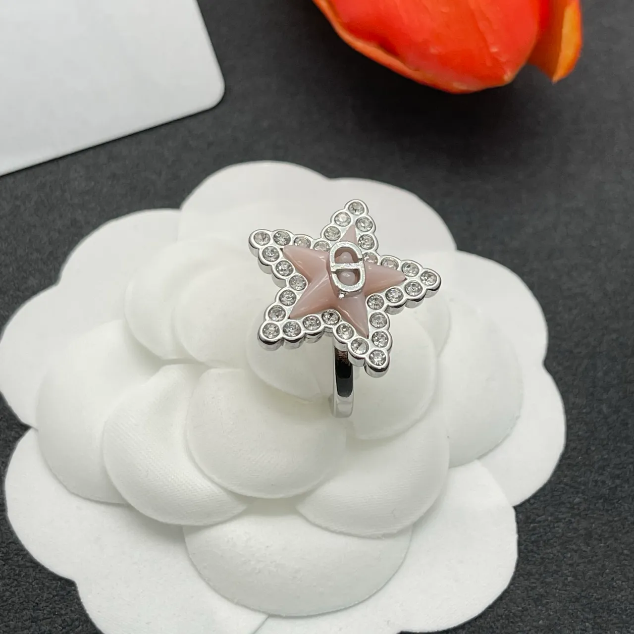 Dior Pink Silver Star-Shaped Pavé-Crystal Bordered Ring 6