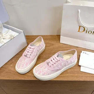 Dior حذاء رياضي أسلوب حياة كانفاس وردي أبيض مونوغرام منخفض