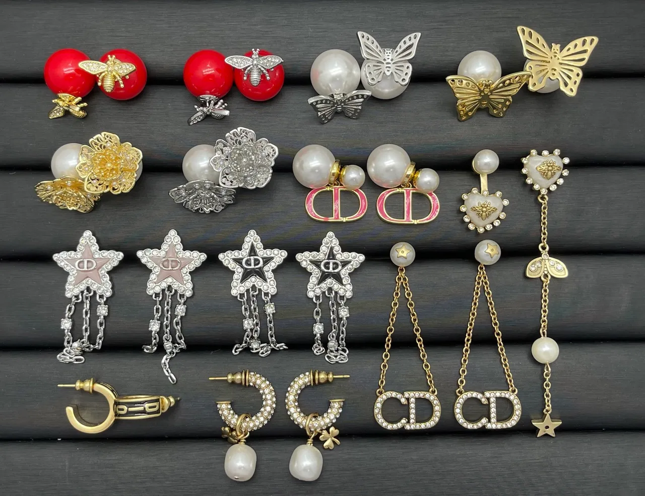 Dior White Gold Pearl-Studded Charm-Dangle Earrings 3