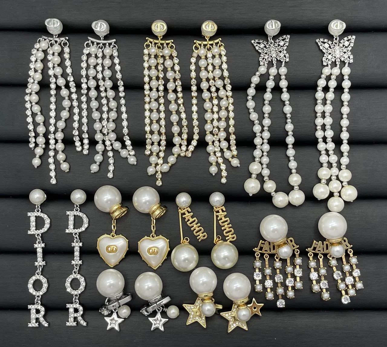Dior White Gold Pearl-Studded Charm-Dangle Earrings 17