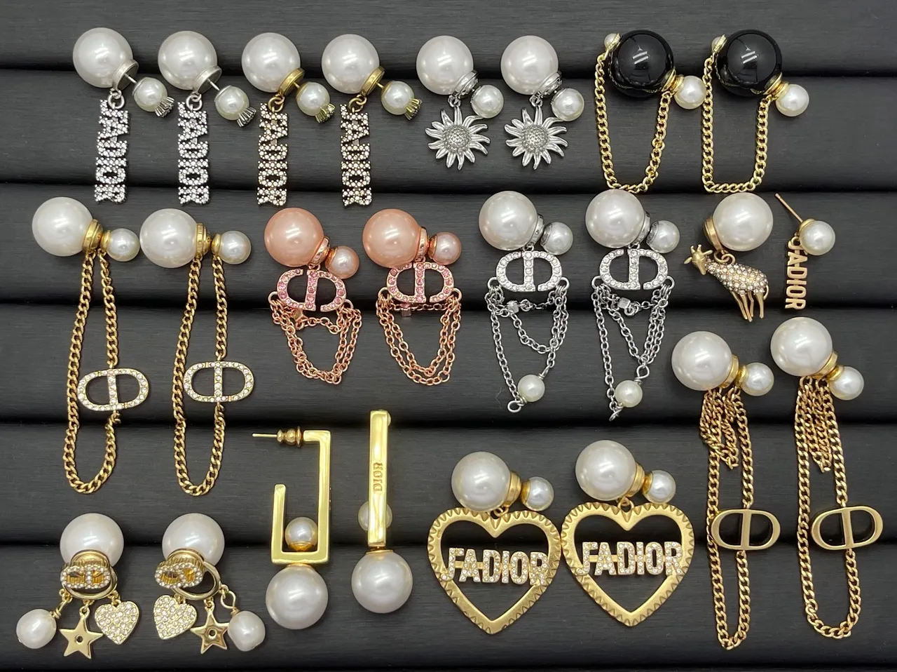 Dior White Gold Pearl-Studded Charm-Dangle Earrings 21