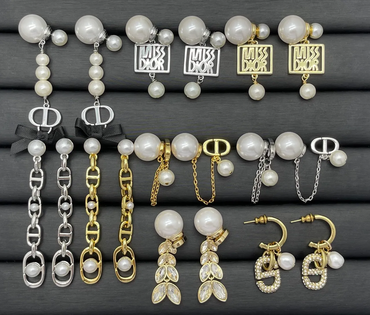 Dior White Gold Pearl-Studded Charm-Dangle Earrings 24